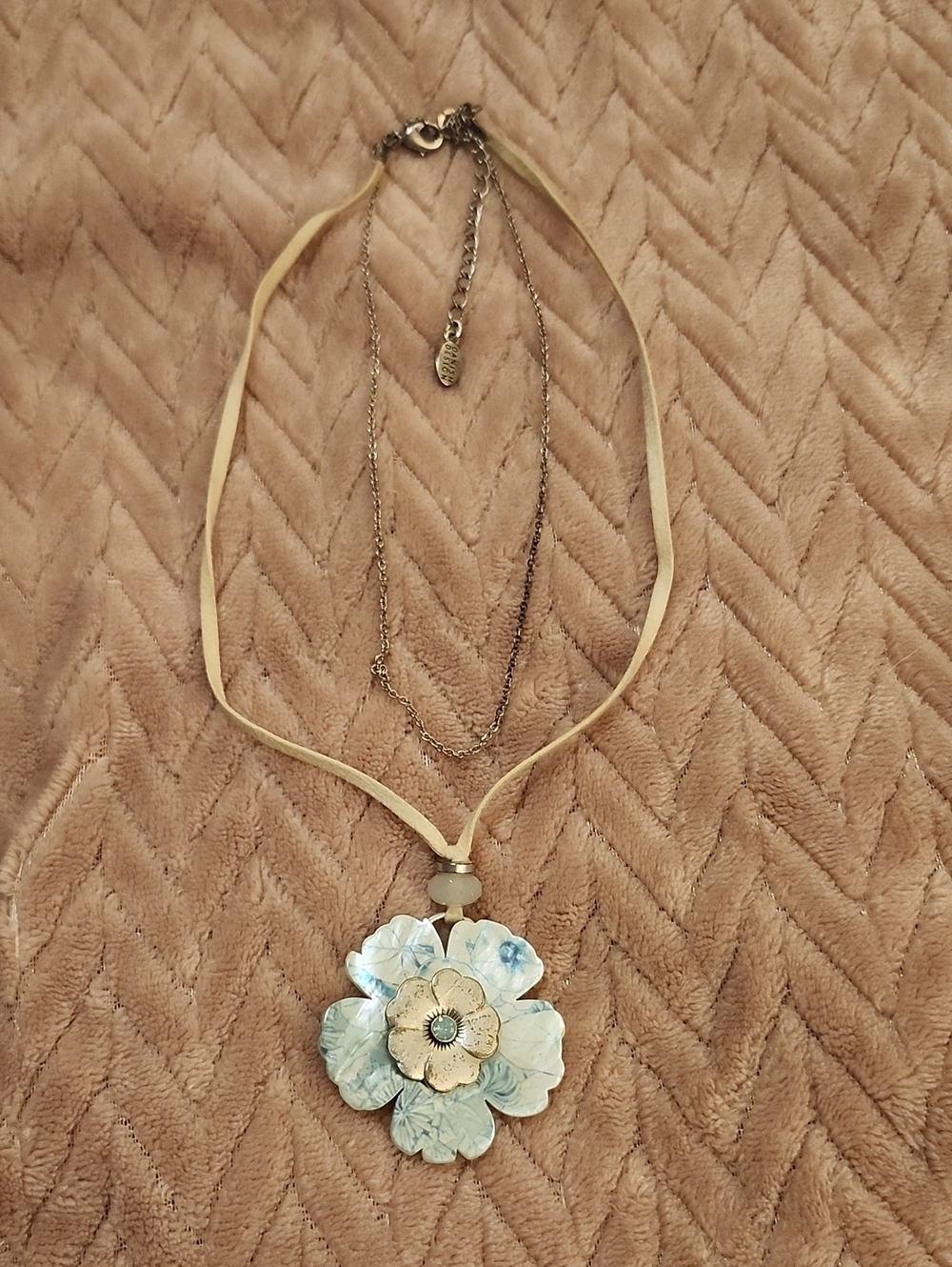 Pilgrim Reversible Green & Cream Flower Pendant Necklace